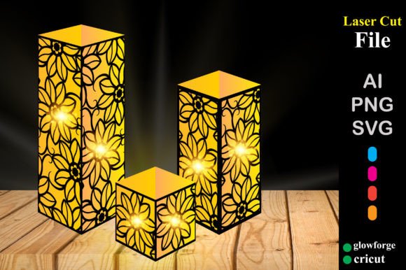 3 Style Floral Lantern 3D SVG for Gift Boxes