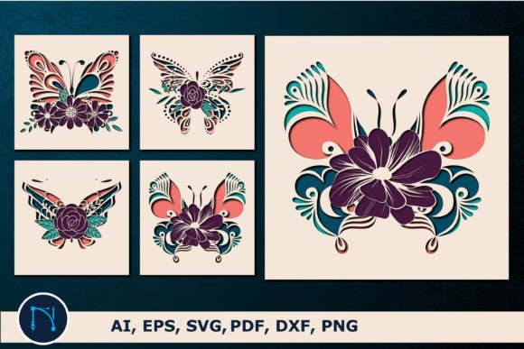 3D SVG Floral Butterfly for Shadow Boxes & Web