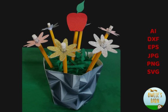 Back to School Flower Pot 3D SVG for Paper Flowers