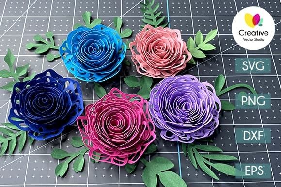 Elegant Rolled Flower: 3D SVG for Paper Flowers Branding