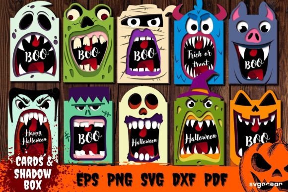 Halloween Card Svg Bundle: 3D SVG Shadow Boxes