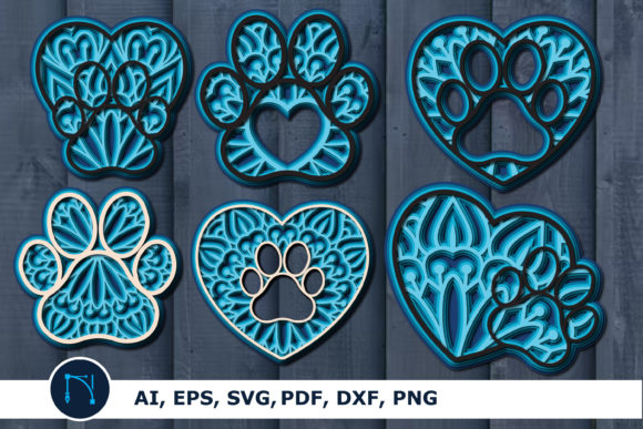 Heart Dog Paw 3D SVG for Shadow Boxes